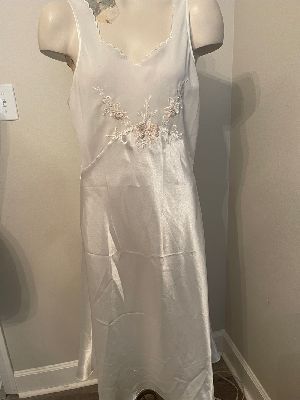 Ivory Satin Embroidered Chemise Gown